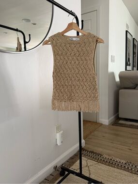 Zara Beige Knit Fringe Sleeveless Tank